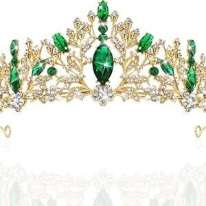 Green and Crystal with Gold Gemstone Tiara Crown